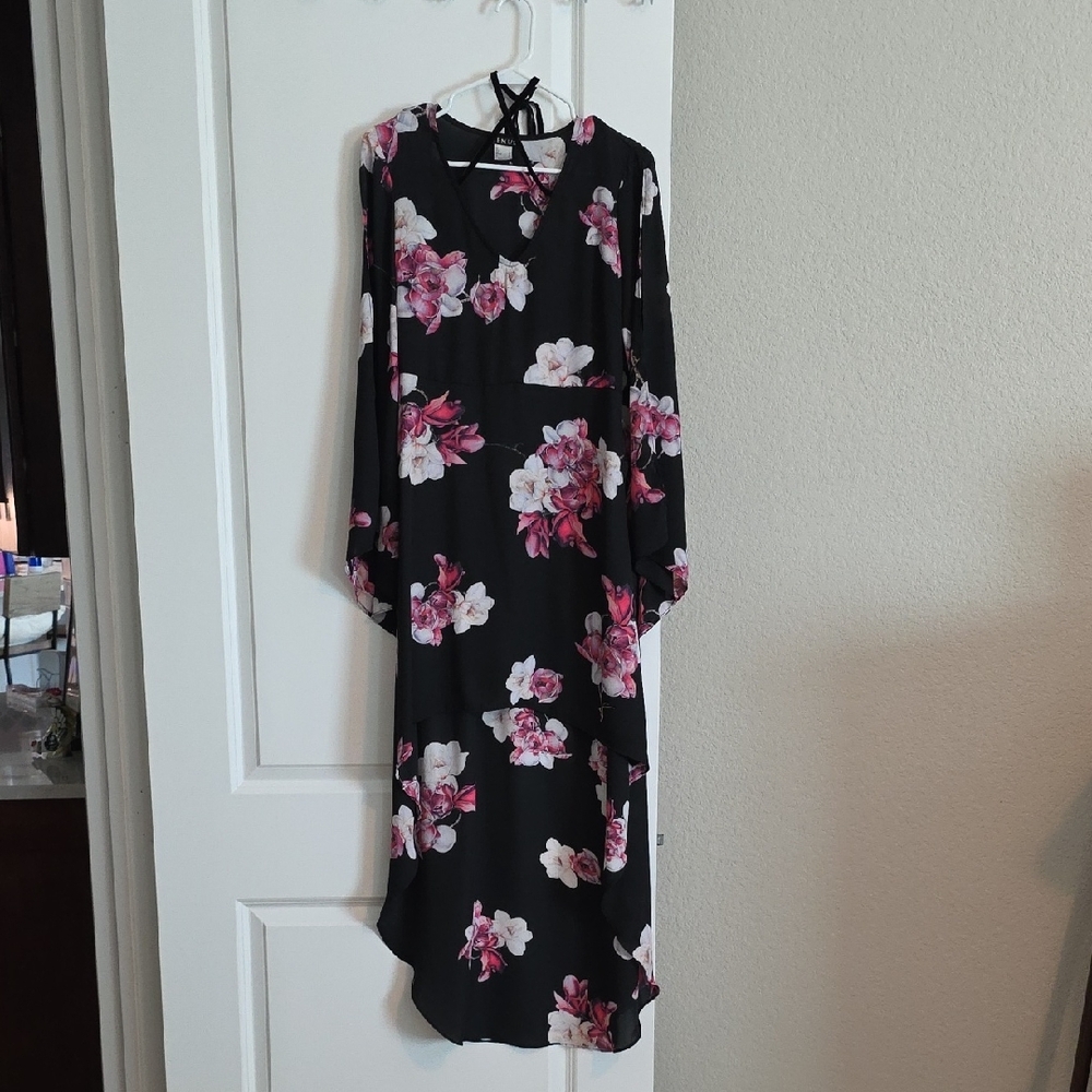 VENUS Black and Pink Floral High Low Dress - Picture 2 of 7
